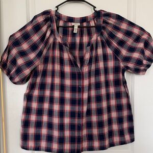 St. John's Bay Blue and Red Checkered Blouse